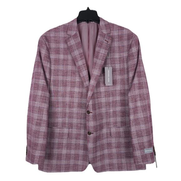 Michael Kors Men's Classic-Fit Stretch Sport Coat Burgundy Blue Plaid 40R NWT - Picture 1 of 7